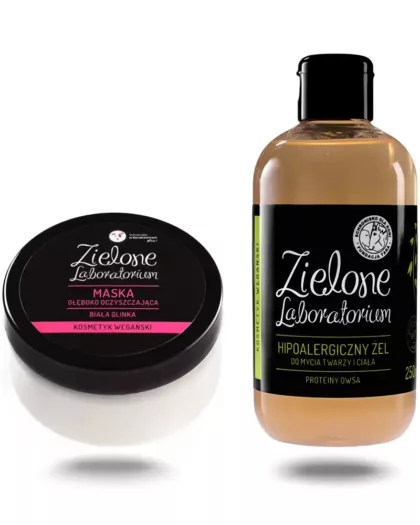 Zestaw Oczyszczona Skóra. Żel hipoalergiczny i maska z białą glinką. Zielone Laboratorium