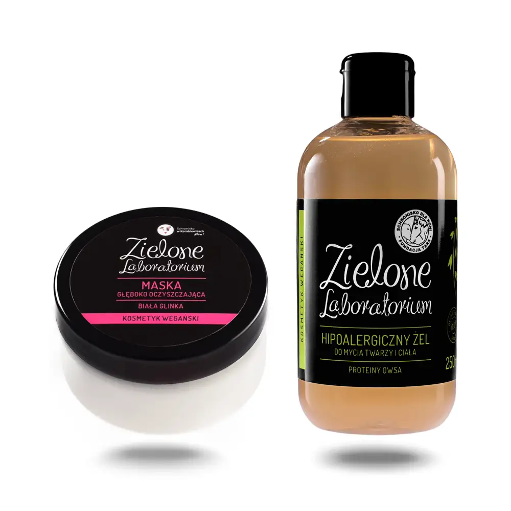 Zestaw Oczyszczona Skóra. Żel hipoalergiczny i maska z białą glinką. Zielone Laboratorium